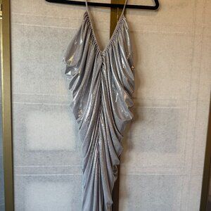 Norma Kamali Silver Slip Diana Mini Dress – Size XL/42 (NWT)
